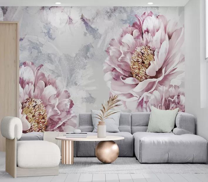 Fototapete: Lielas Peonijas Uz Akvareļa Fona